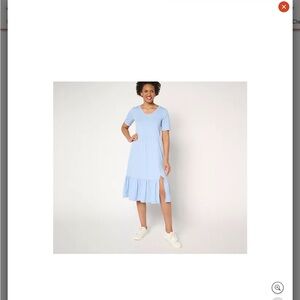 Cuddl Duds Misty Blue Midi Dress with Short Sleeves